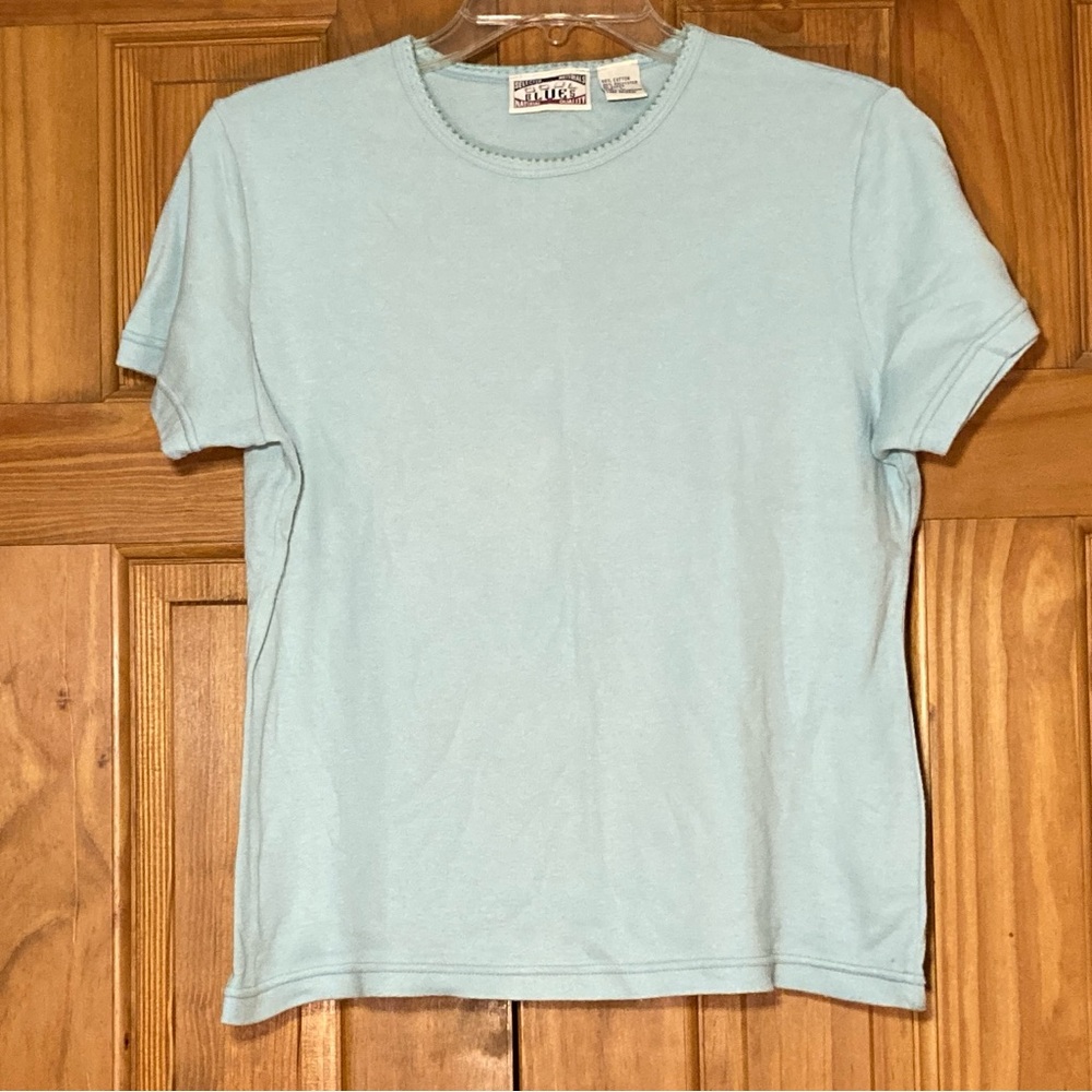 EUC Cool Blues Vintage 90s Top Short Sleeve Blouse Blue Size L Large